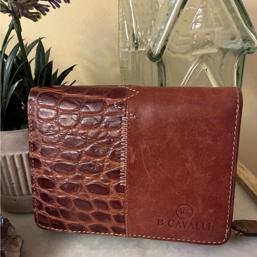 B. Cavalli, Vera Pelle, Croc-Embossed Brown Leather Wallet